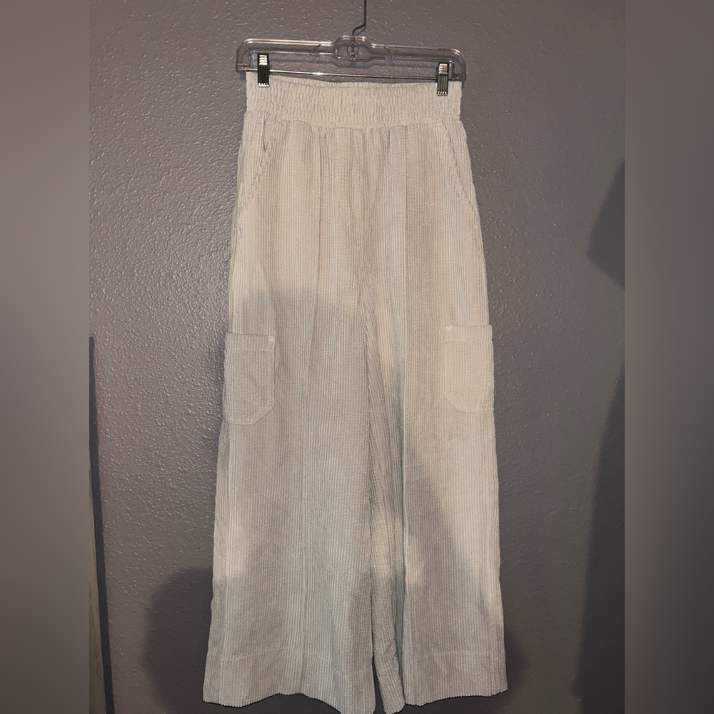 Urban Outfitters OU Draper Corduroy Wide Leg Pants Relaxed Baggy Creamy Beige S